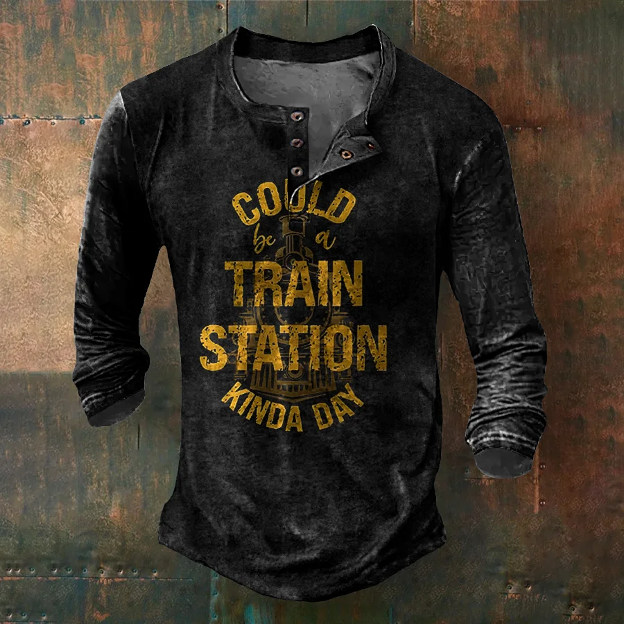 Western Retro Train Station Long Sleeve T Shirt