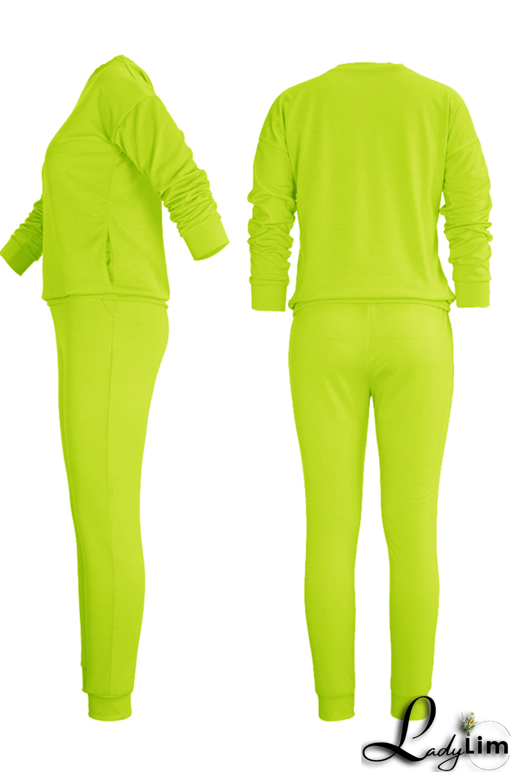 Yellow Fashion Lips Printed Patchwork O Neck Long Sleeve Two Pieces