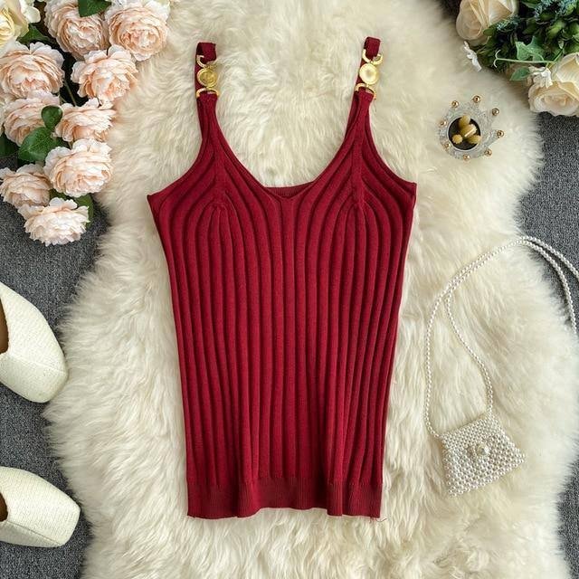 V-neck Halter Sexy Camisole Top Summer Women Sexy off-Shoulder Solid Color Sleeveless Camis Women's Clothing Tanks Tops