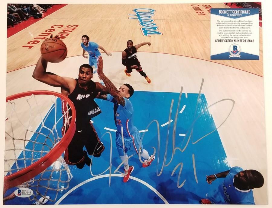 HASSAN WHITESIDE Signed 11x14 Photo Poster painting Miami Heat Auto ~ Beckett BAS COA