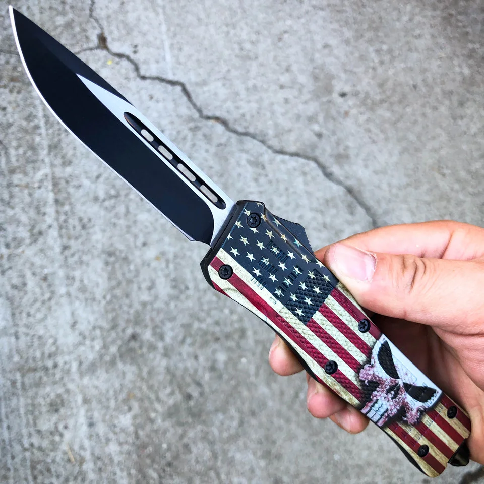 PUNISHER USA PRIDE DUAL ACTION OUT THE FRONT KNIFE