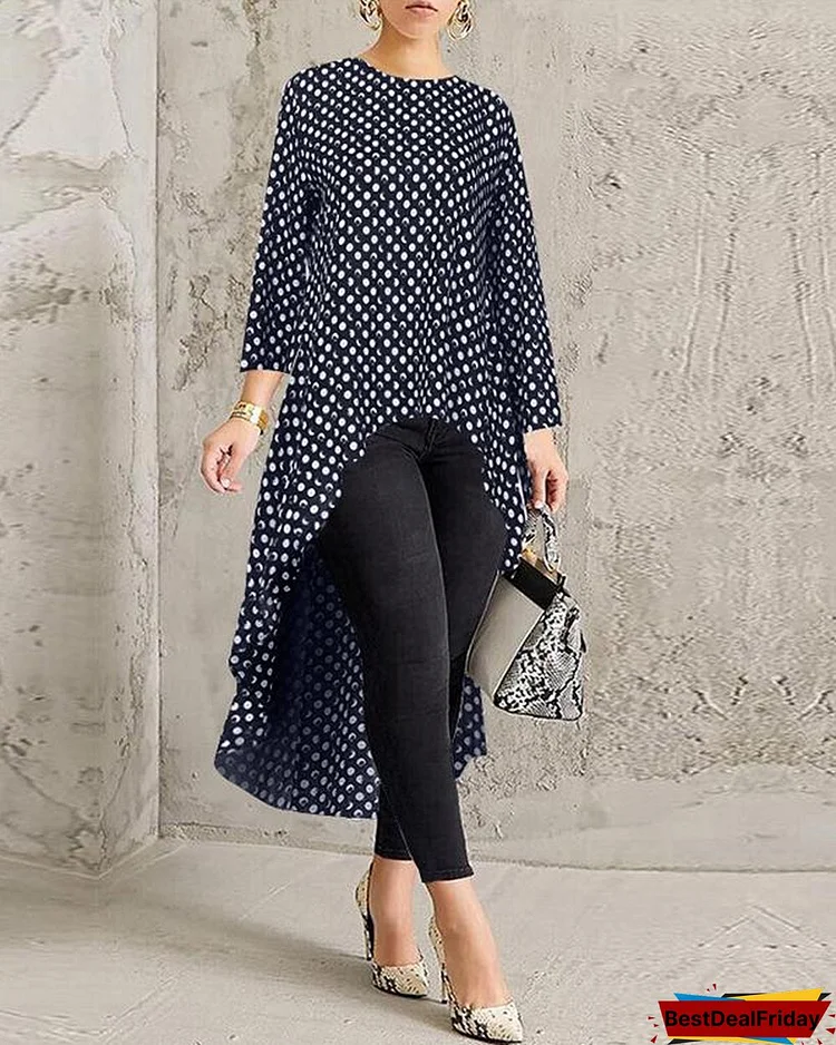 women printed asymmetrical high low blouse p102911