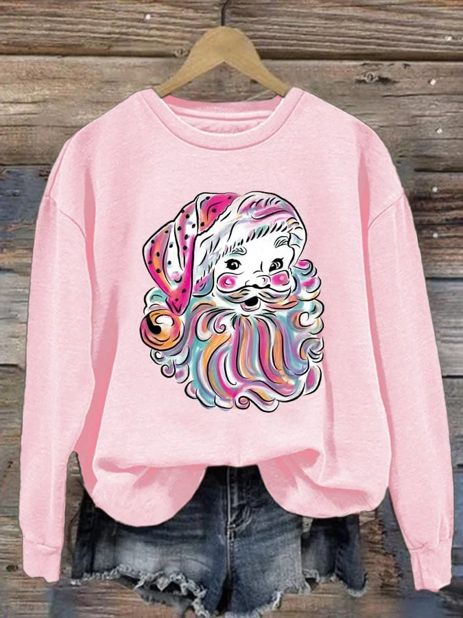 Women's Colorful Santa Claus Print Long Sleeve Sweatshirt