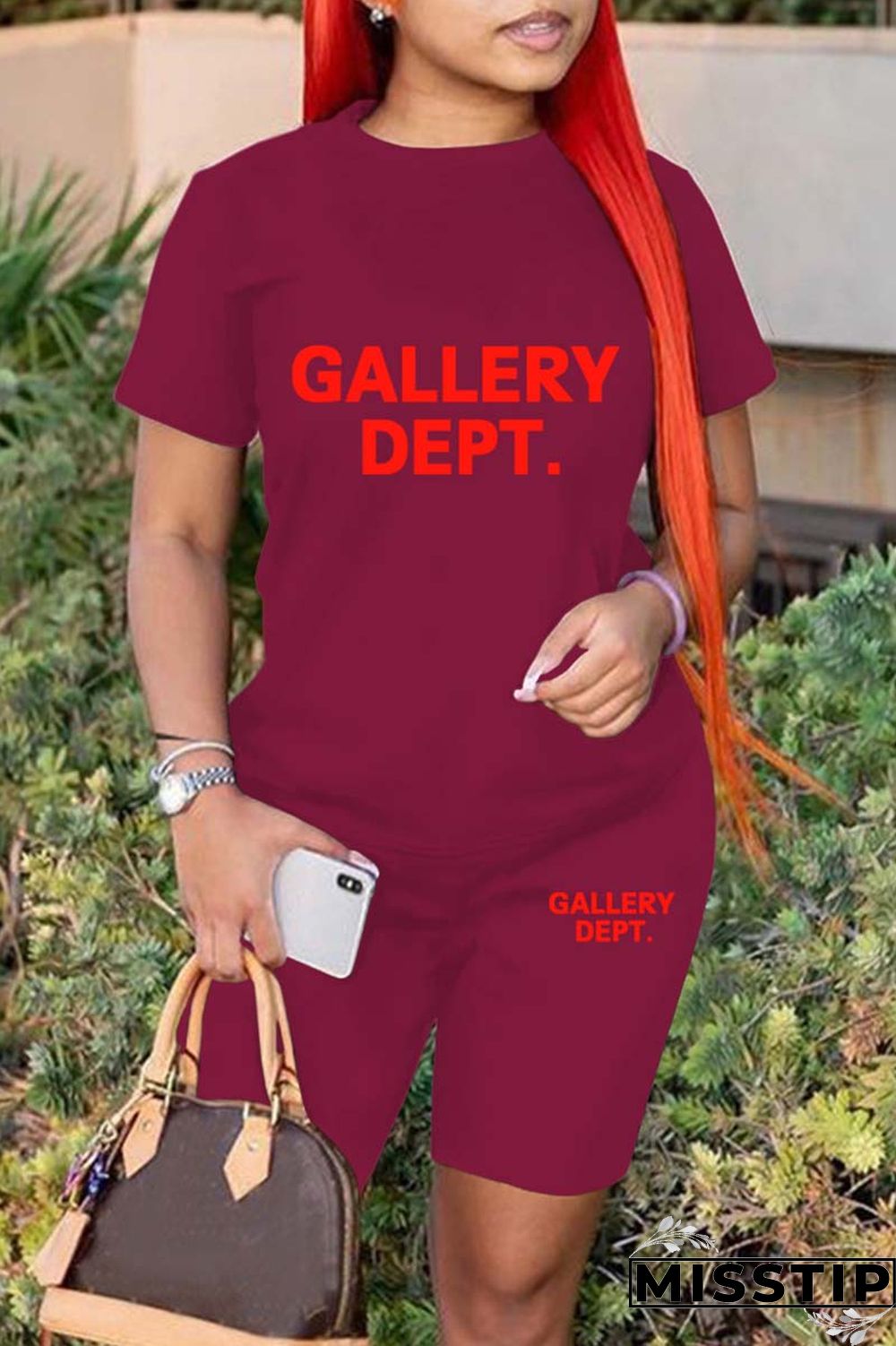 Green Casual Letter Print Basic O Neck Short Sleeve Two Pieces