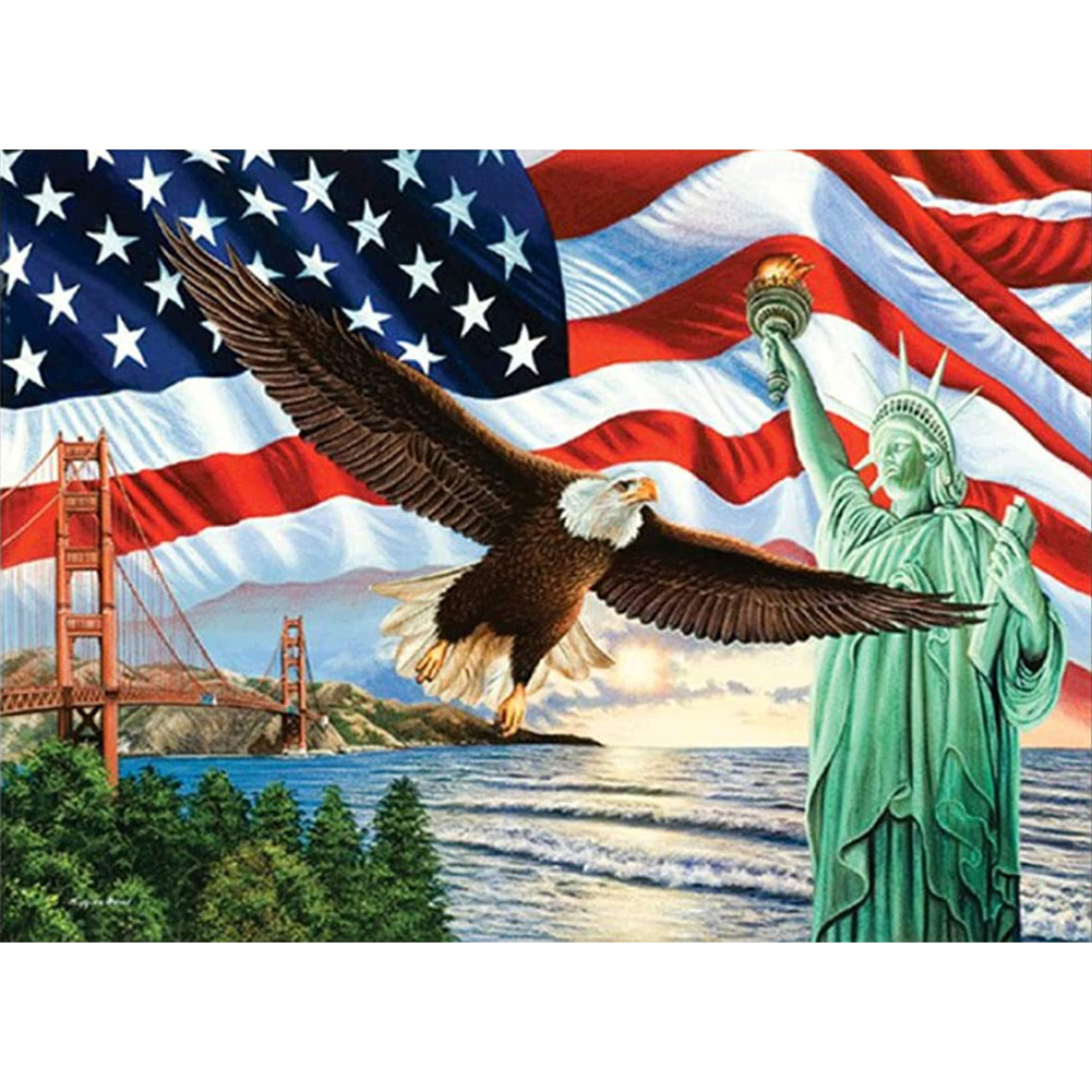

30*40CM - Round Drill Diamond Painting - San Francisco American Flag, 501 Original