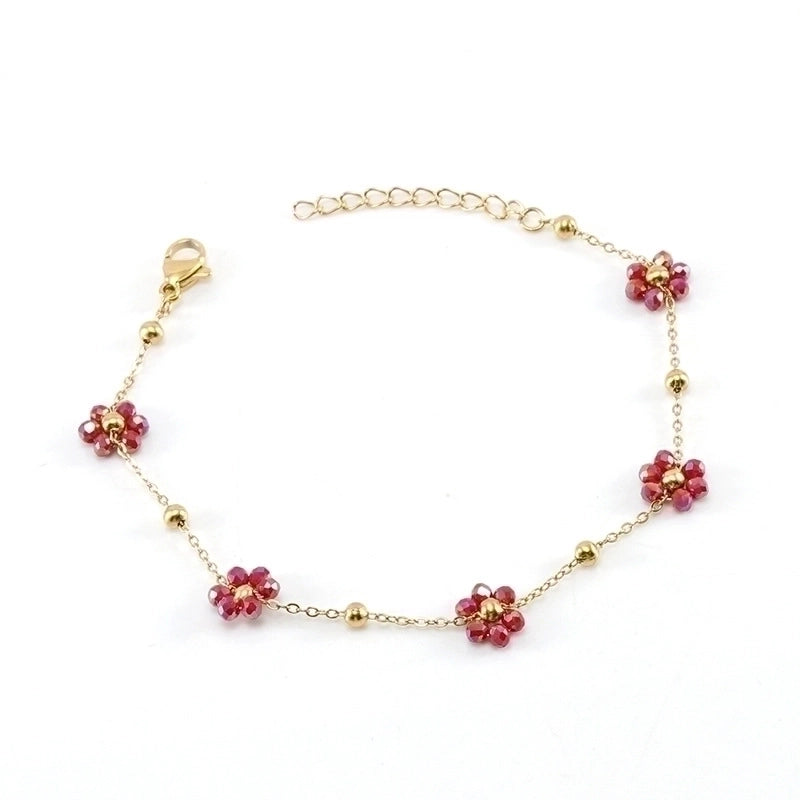 Fashion Flower Artificial Crystal Titanium Steel Beaded Plating 18k Gold Plated Bracelets Necklace