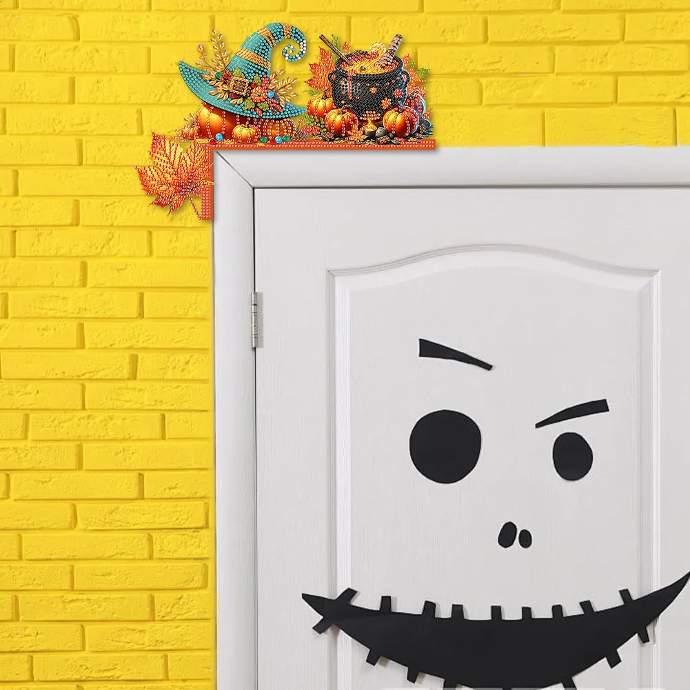 Autumn Pumpkin Diamond Art Door Right Angle Sign for Indoor Outdoor Wall