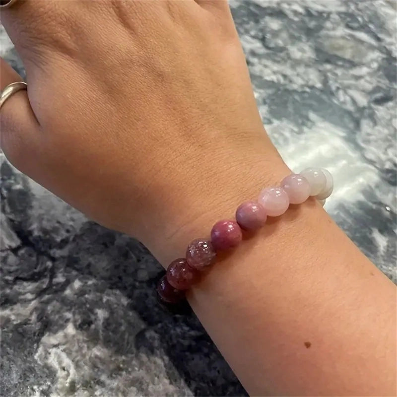 Tume Hot Pink Peach Blossom Natural Stone Bracelet Women’s High-end Style Handmade Beaded Bracelet