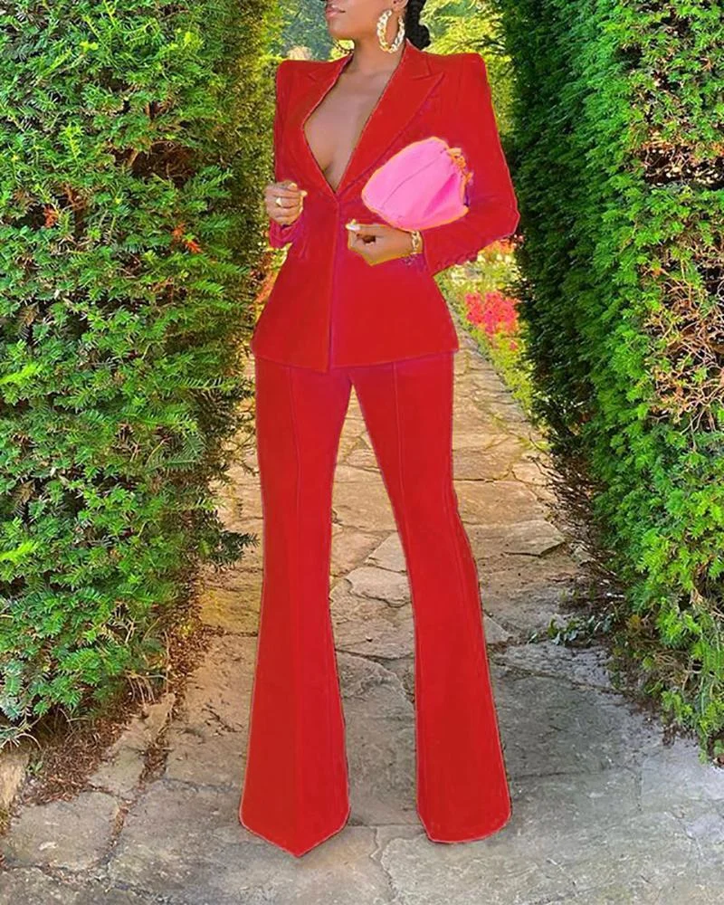 Long-sleeved blazer & trousers two-piece set