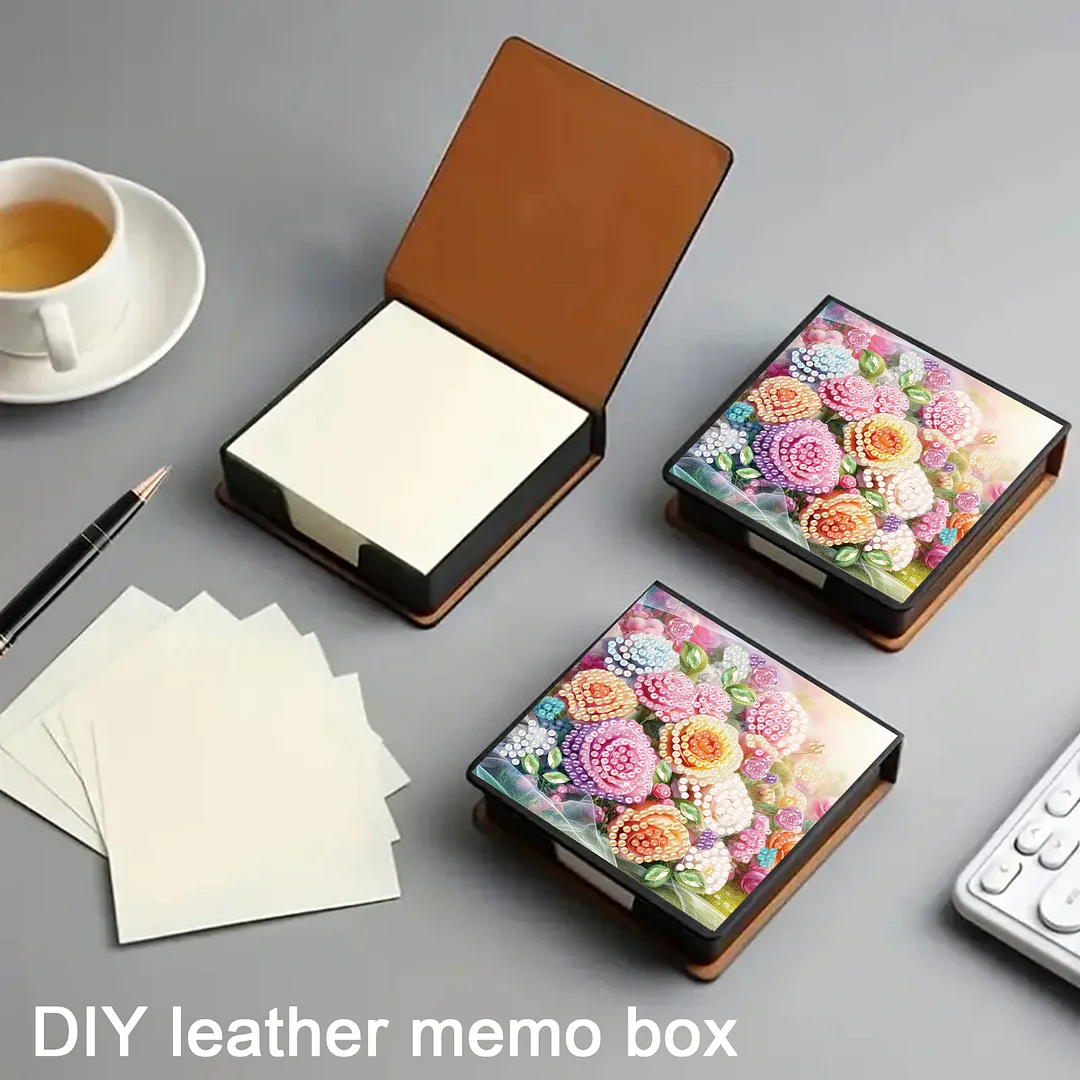 Rose PU DIY 5D Diamond Painting Note Box w/160 Sheets for Office Home School