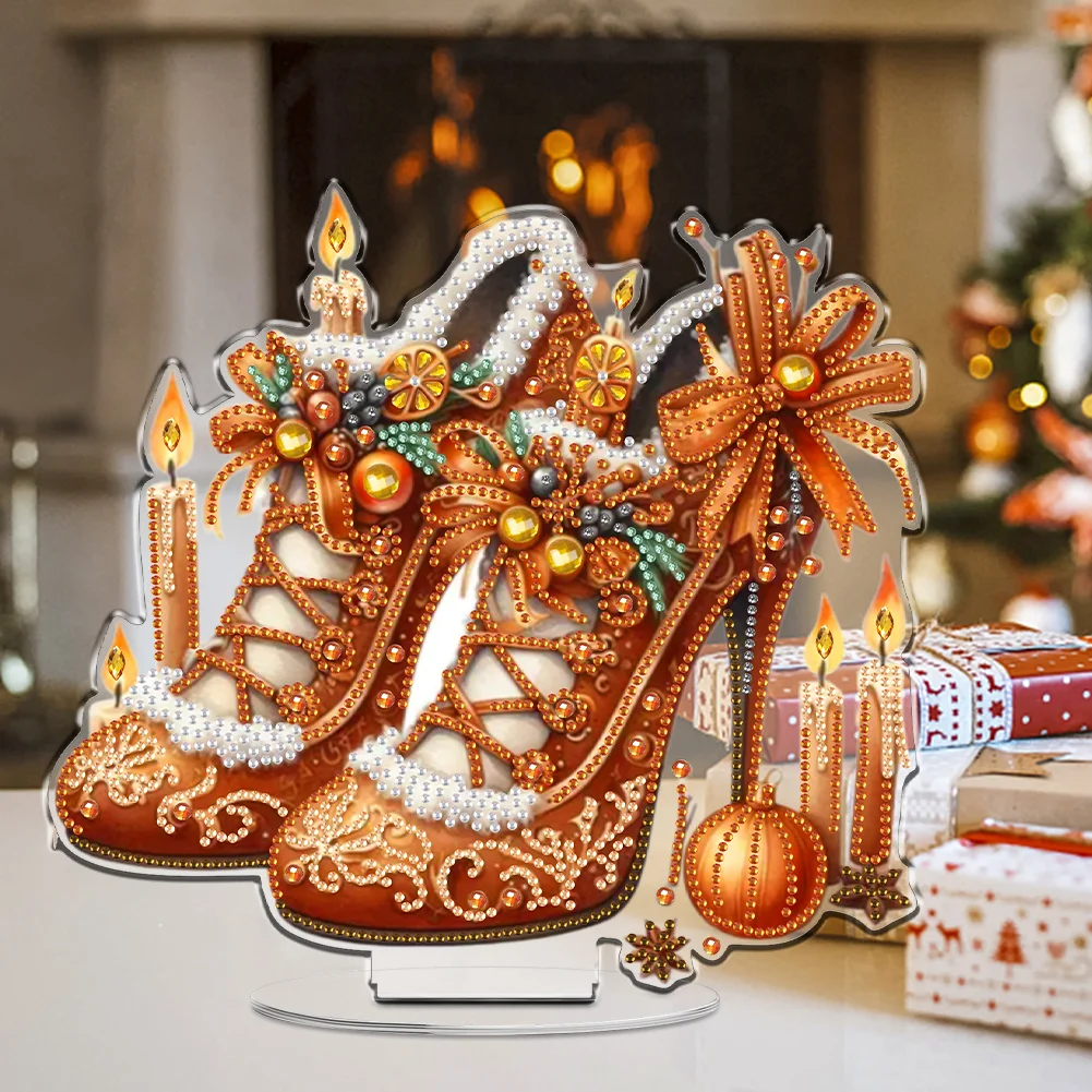 2D Flat Xmas High Heels DIY Acrylic Desktop Diamond Art Kits for Adults Beginner