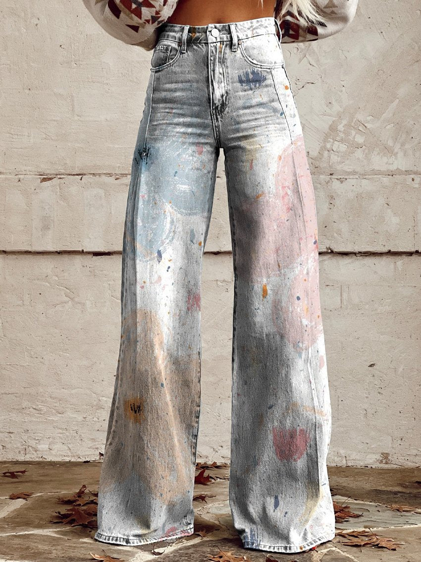 Women's Simple Flowers Pattern Print Casual Wide Leg Pants