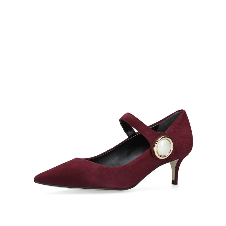 Maroon Mary Jane Pumps Pointy Toe kitten Heels Vintage Shoes |FSJ Shoes