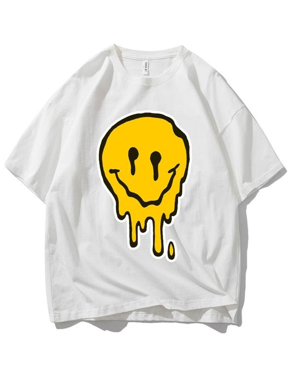 Casual smiley printed short sleeve long T-shirt - Chicaggo