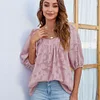 Gioiacombo&trade; Top a mezza manica floreale in chiffon solido