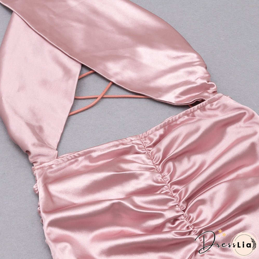 Halter Sleeveless Midi Hollow Out Bodycon Dress HB76640