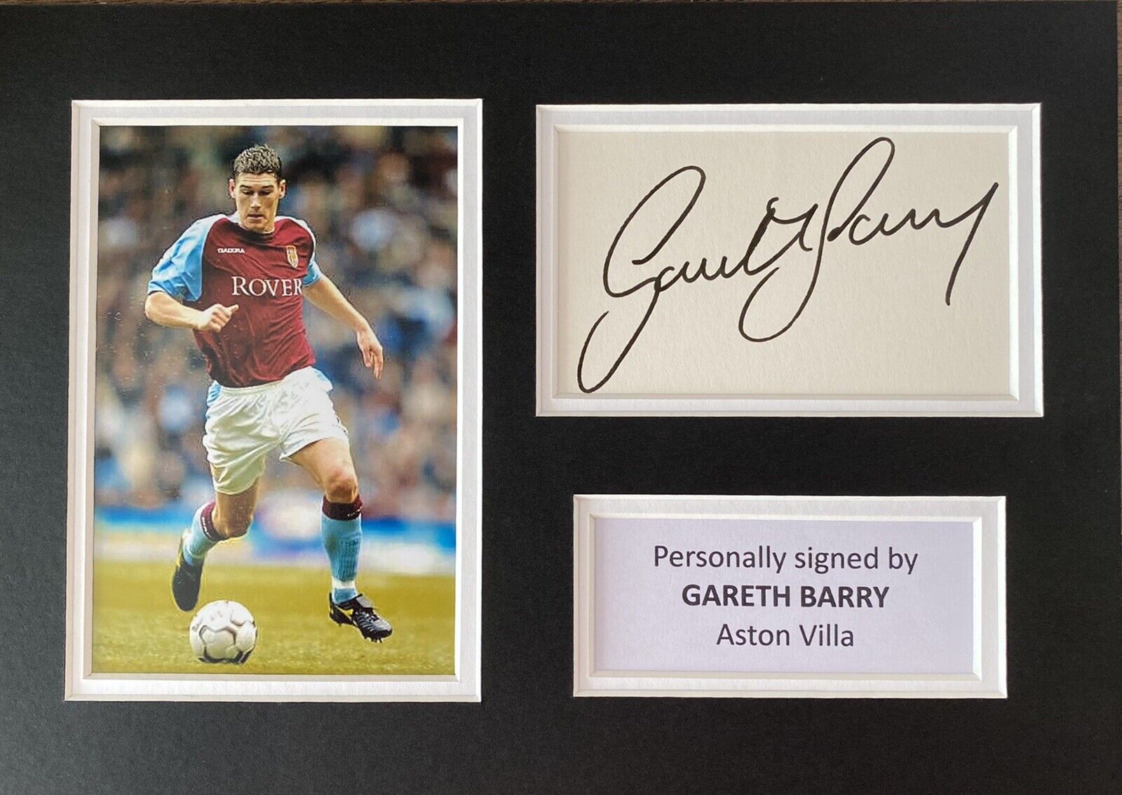Gareth Barry Hand Signed White Card In A4 Aston Villa Mount Display