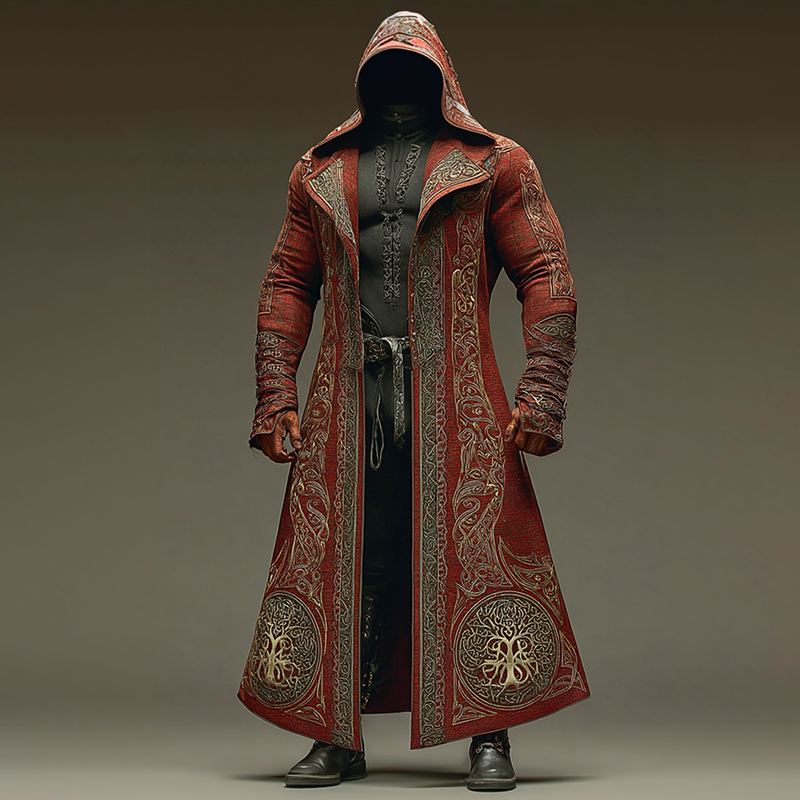 Men's Tree Of Life Embroidered Robe-style Hooded Cloak elevenforest
