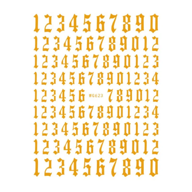 12-color Number Pattern Nail Sticker Decoration 3D Nail Art Stickers English Old Font Arabic Numeral Decals Designer Nail Foil