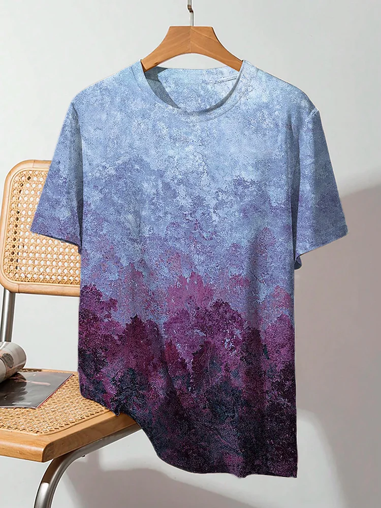 Men's Simple Gradient Watercolor Art Print Casual T-Shirt