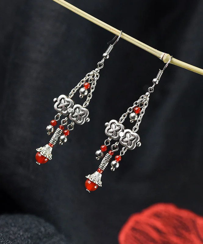 Handmade Silk Sterling Silver Alloy Agate Drop Earrings