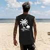 Men's Casual Coconut Tree & Sun Print Round Neck Tank Top by Inlyline