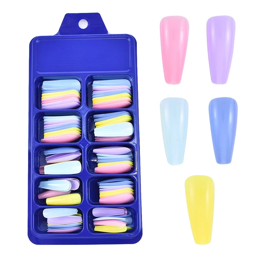 100Pcs/Box Long Coffin Ballerina Nail Tips Full Cover False Matte Detachable Fake White Pink Nails Art Manicure Professional