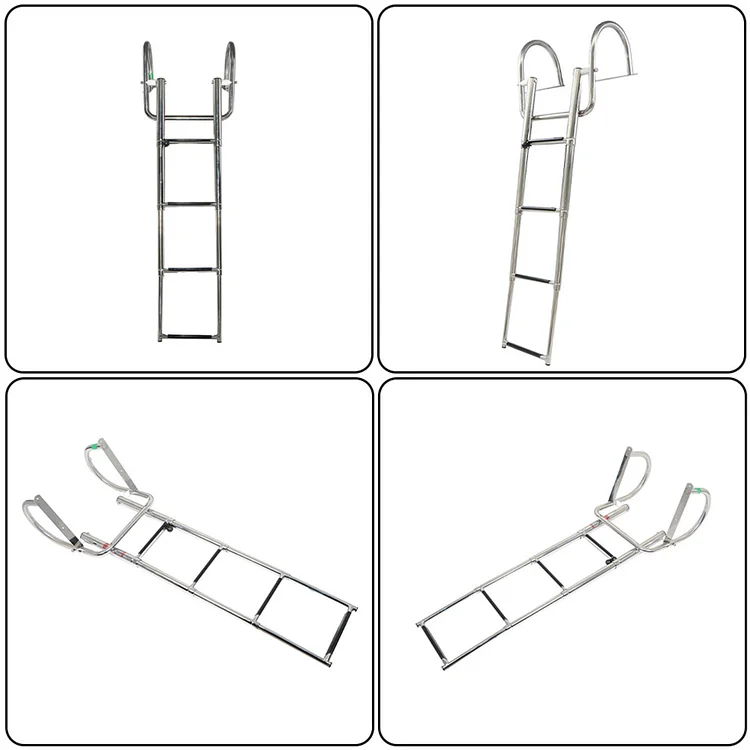 SEBLAFF 4 Step Stainless Steel Telescoping Rear Entry Inboard Boat Ladder with Pedal Hand Railing Replacement for Pontoon Boat