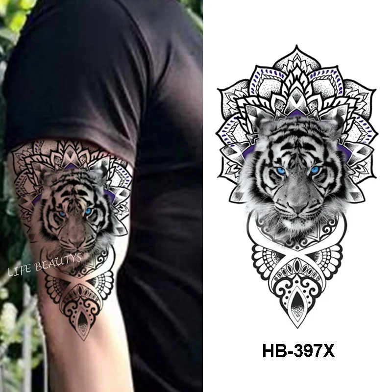 Sdrawing Tiger Cool Temporary Tattoo Sticker Fashion Wolf Waterproof Animal Body Art Arm Fake Removable Tatoo Men Women Personality