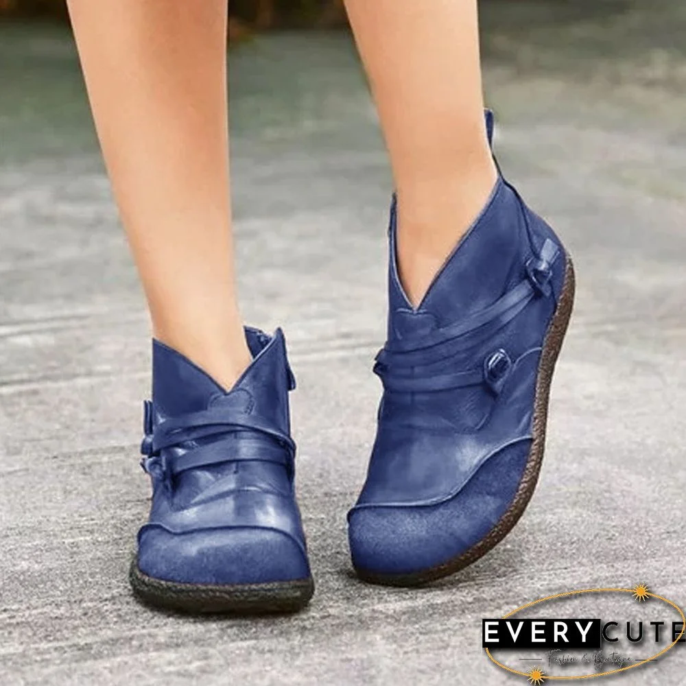 Flat Heel Spring Casual Leather Boots