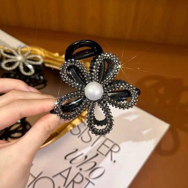 Women’s Minimalist Classic Style Color Block Alloy Inlay Crystal Pearl Hair Claws