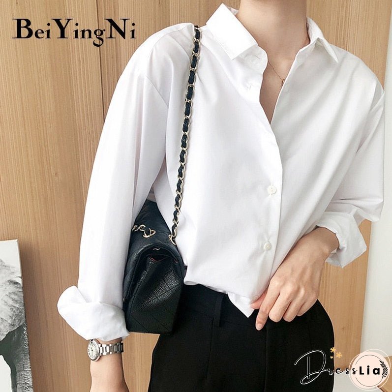 Christmas Gift Beiyingni Vintage Cotton Shirts Female Plain Casual Loose Korean Long Sleeve Blouses Women Plus Size Harajuku Chic Elegant Tops