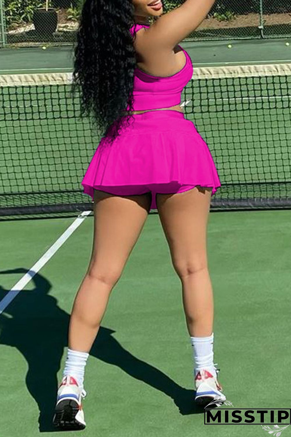 Pink Casual Sportswear Solid Basic U Neck Sleeveless Two Pieces