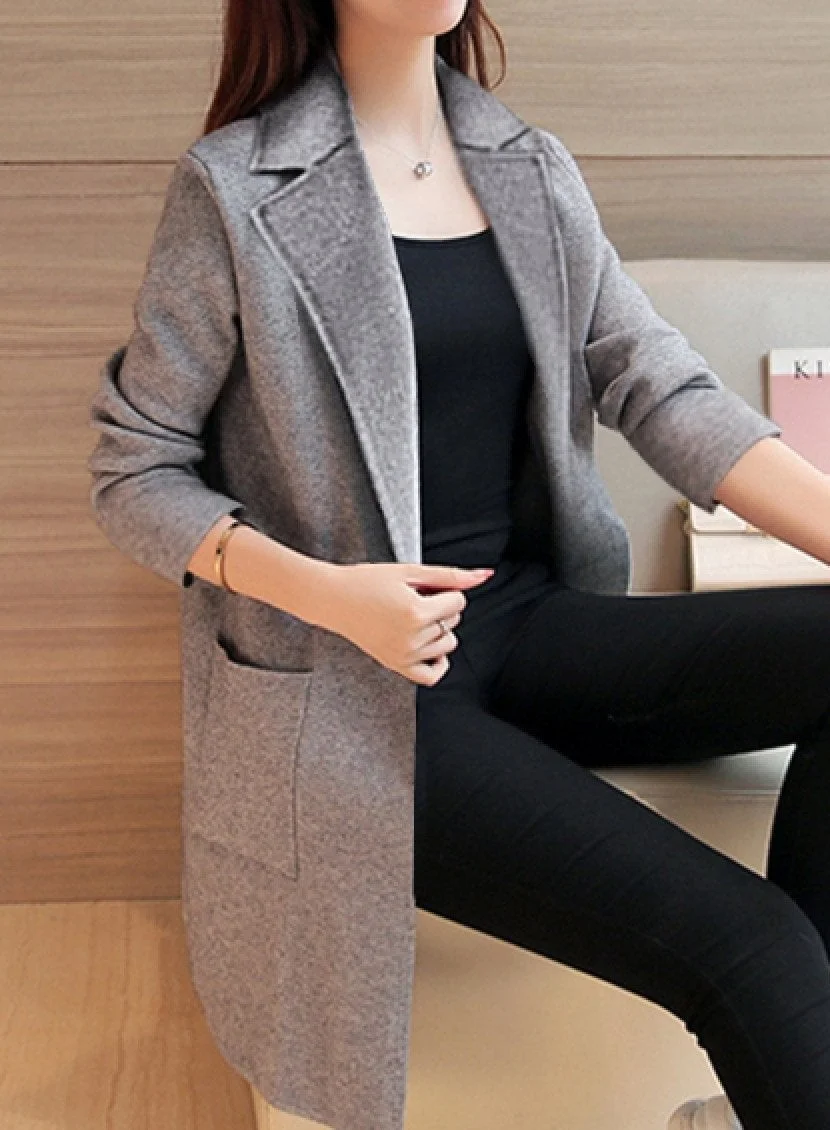Lapel Elegant Plain Long Sleeve Coat | EGEMISS