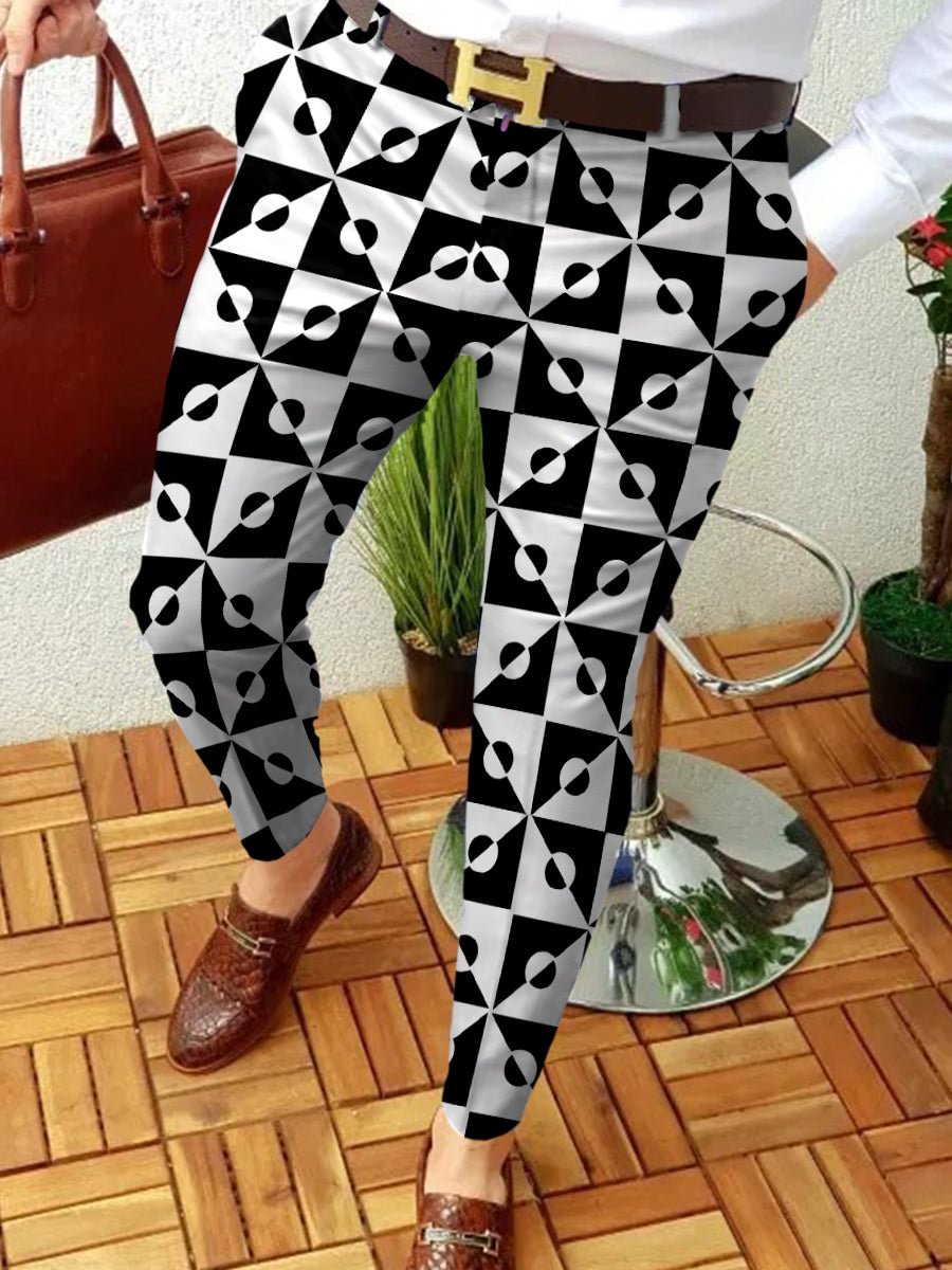 Men's Casual Polka Dot Plaid Abstract Printing Business Suit Pants