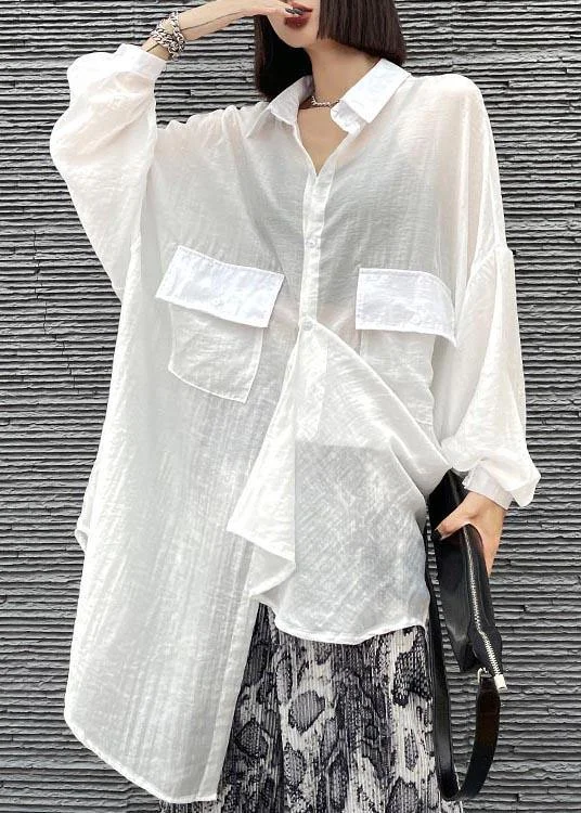 Bohemian White Pockets UPF 50+ Coat Jacket Shirt Tops Summer