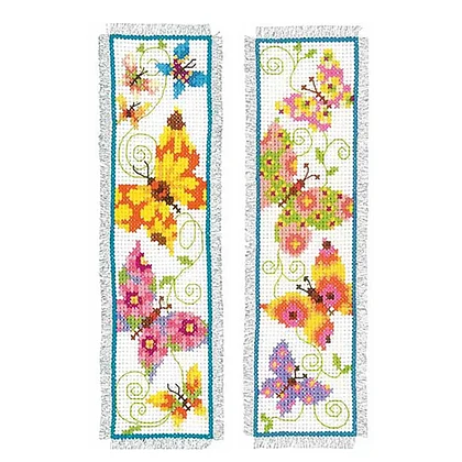 Blue Floral Flowers Counted Cross Stitch Bookmarks Kits Double