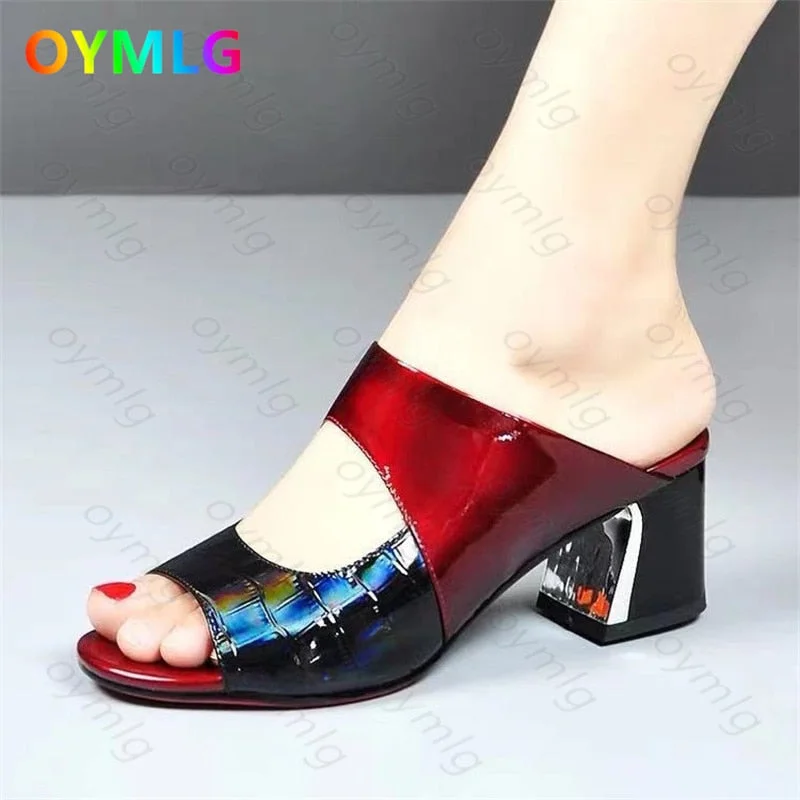 2020 Fashion Women Summer Patent Leather Sandals Sexy Peep Toe Cut Out High Heels Flip Flops Female Party Shoes Woman