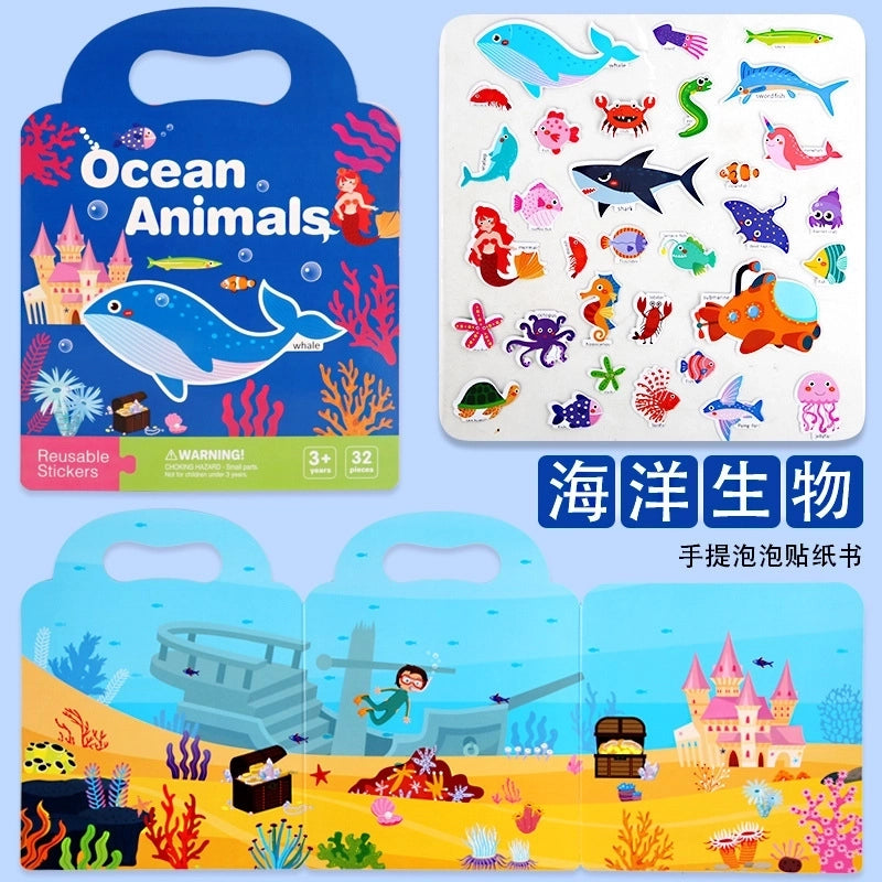 Jelly Stickers Quiet Book Children’s Early Education Concentration Dinosaur Scene Stickers Puzzle Training Fun DIY