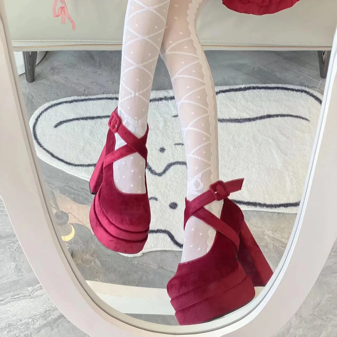 Breakj Breakj High-Heeled Autumn Winter New Waterproof Table Thick-Heeled Barbie Single Shoes Lolita Mary Cherish Shoes Children