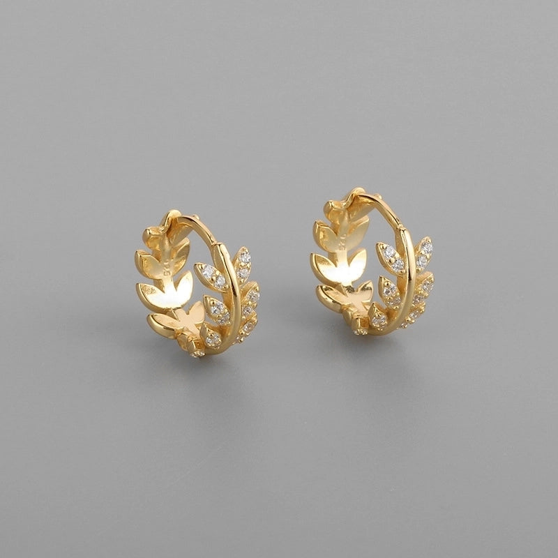 1 Pair Minimalist Leaf Brass Inlay Rhinestones Ear Studs
