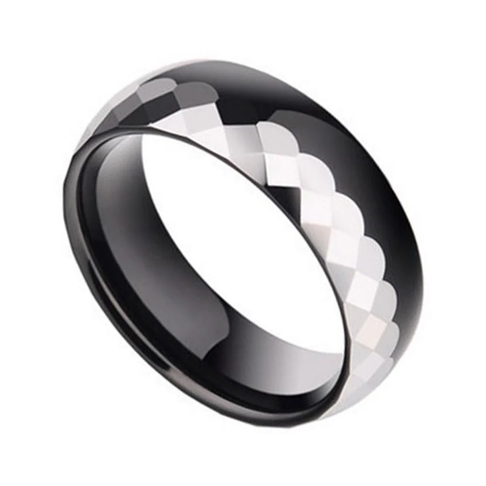 6MM 8MM Black Couple Tungsten Rings White Half Rhombus Cut Polished Smooth