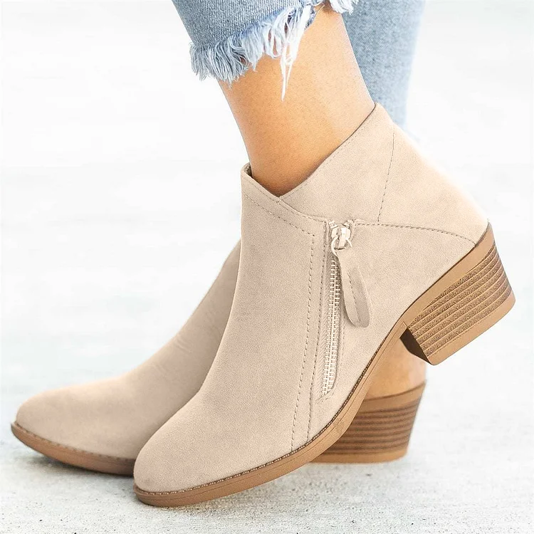 Casual Chunky Heel Zipper Short Boots shopify Stunahome.com