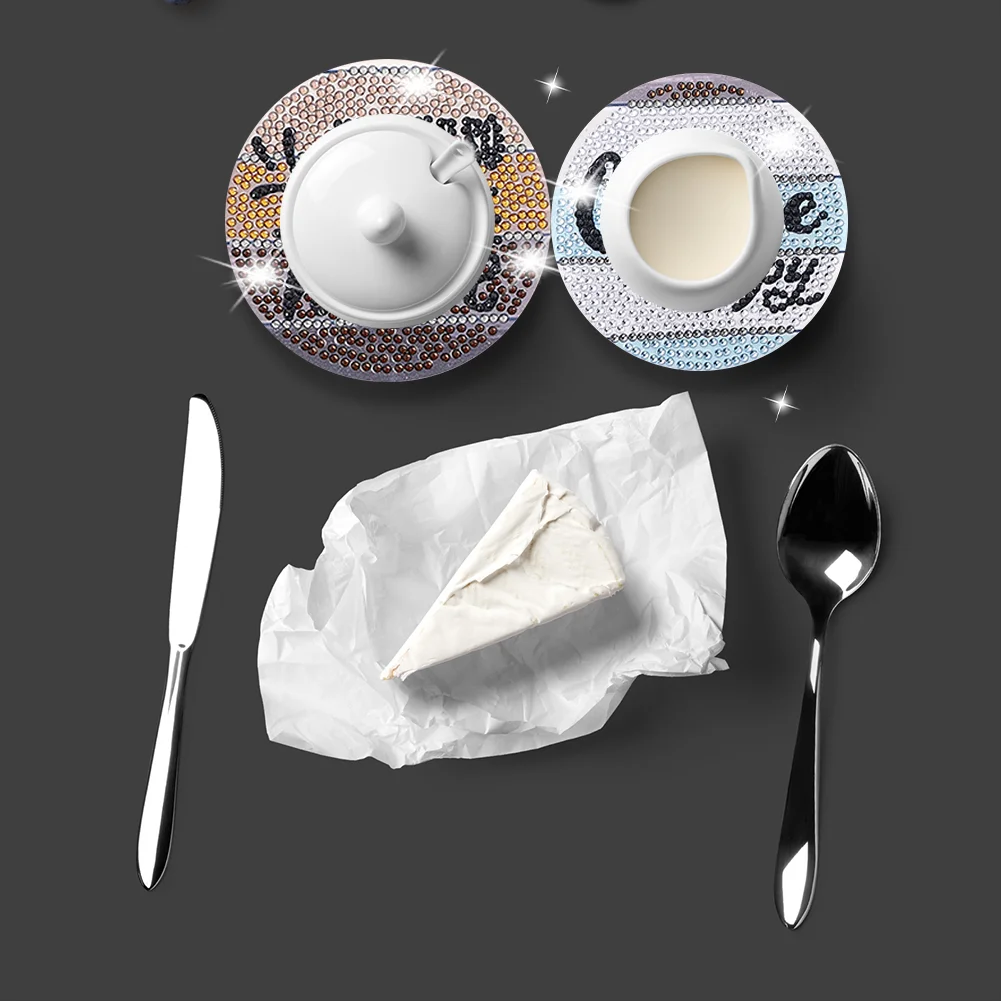 8pcs DIY Coaster Diamond Painting Cup Cushion with Rack Home Decor