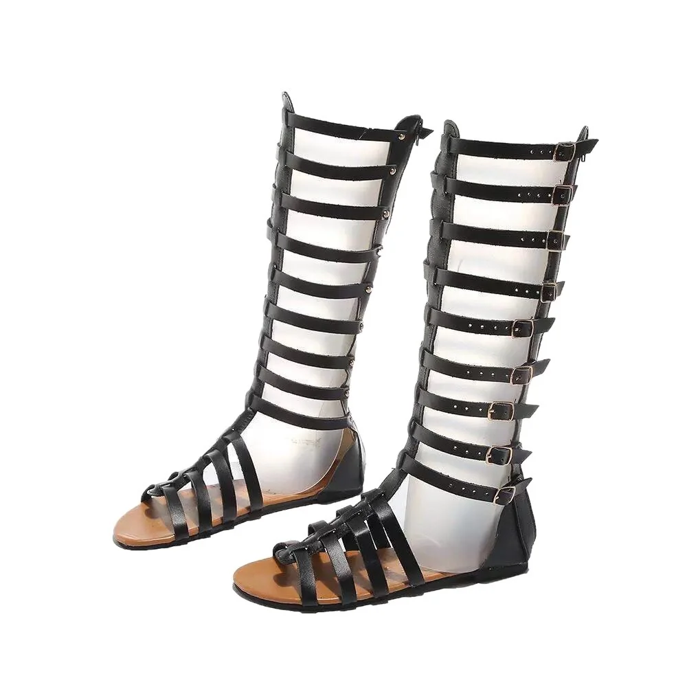 Yyvonne Summer New Large-Size Sandals Women's High-Bduct Belt Buckle Bottom Cool Boots Roman Fish Mouth Cool Boots