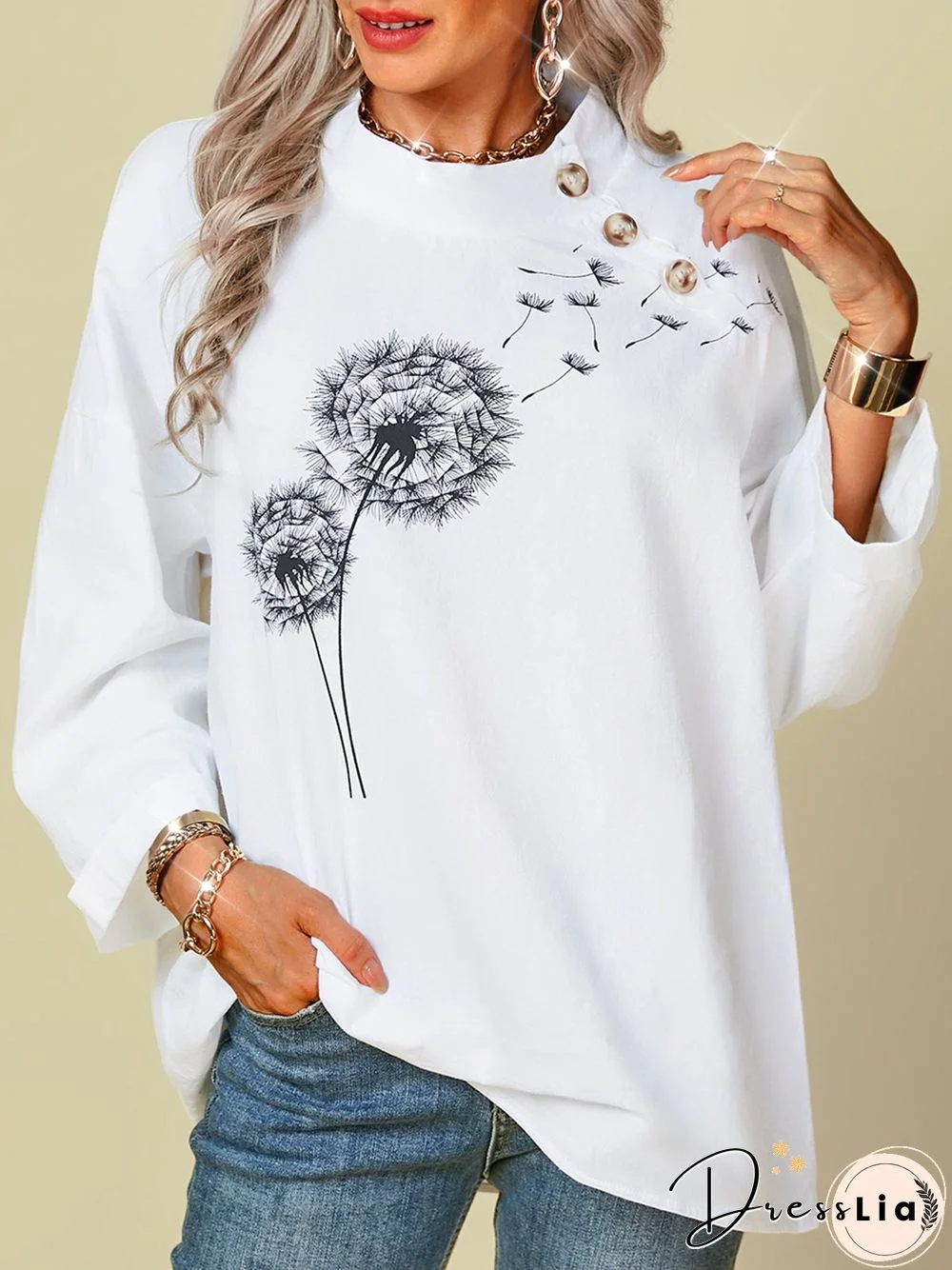 Casual Floral 3/4 Sleeve Asymmetrical Tops