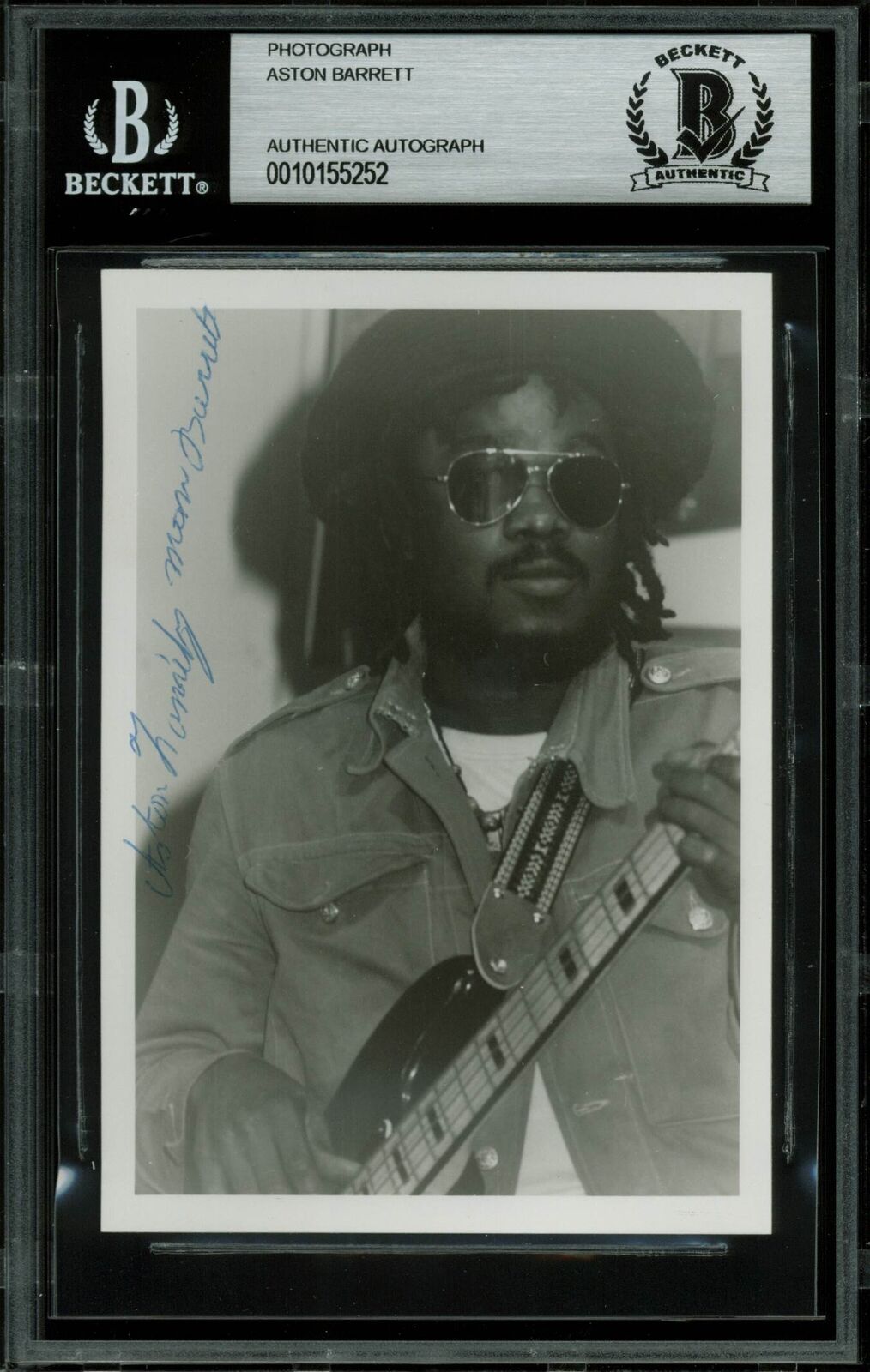 Aston Barrett The Wailers Band Signed 3.5x5 Black & White Photo Poster painting BAS Slabbed