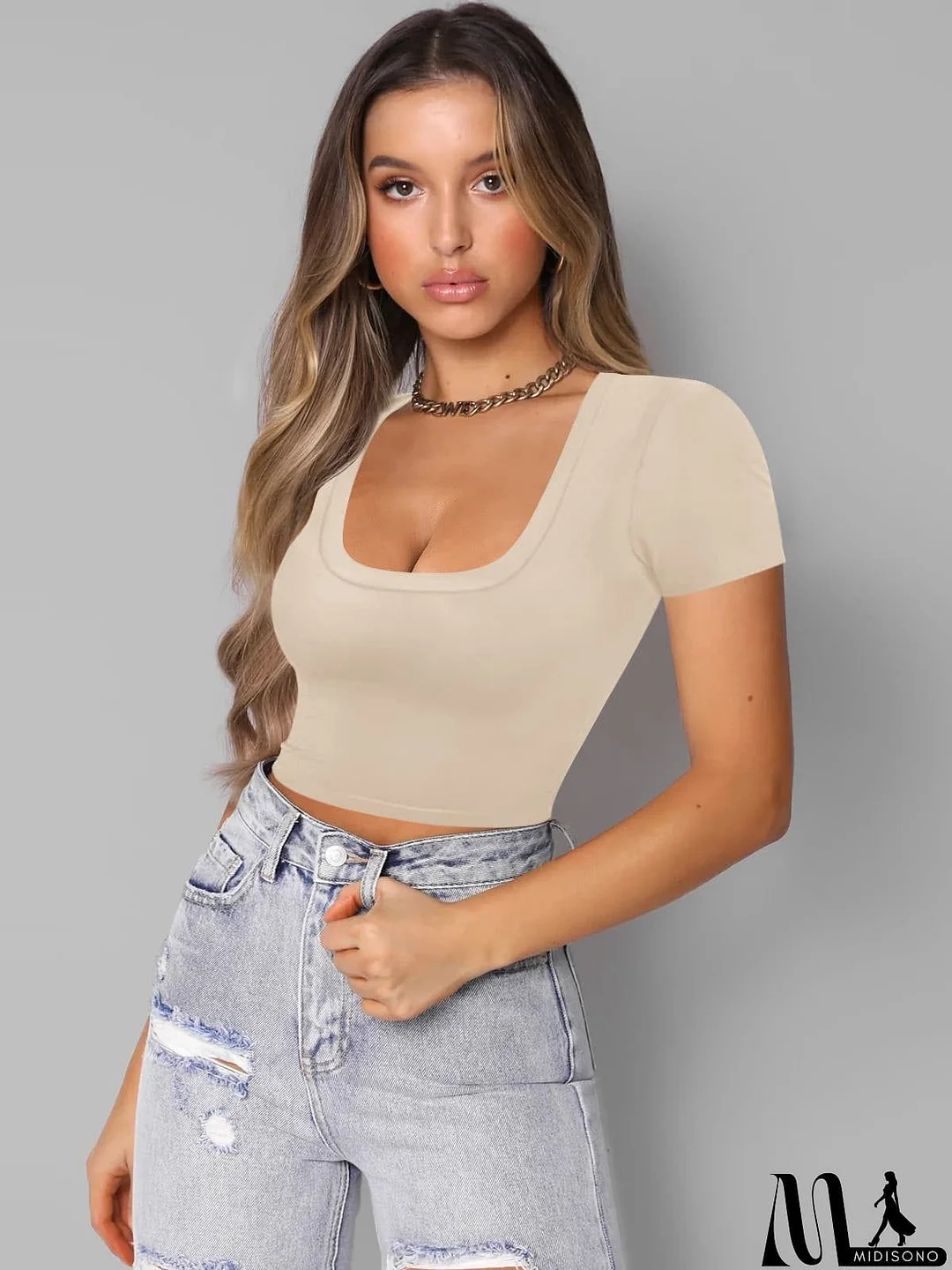 MidiSono - Square Neck Cropped T-Shirt