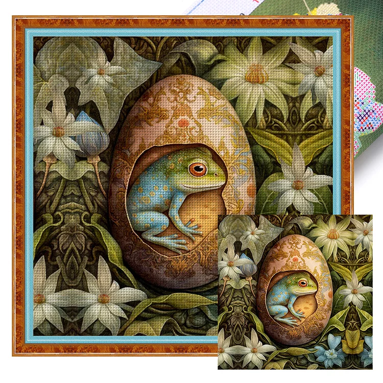 【Huacan Brand】Easter Frog 11CT Stamped Cross Stitch 45*45CM