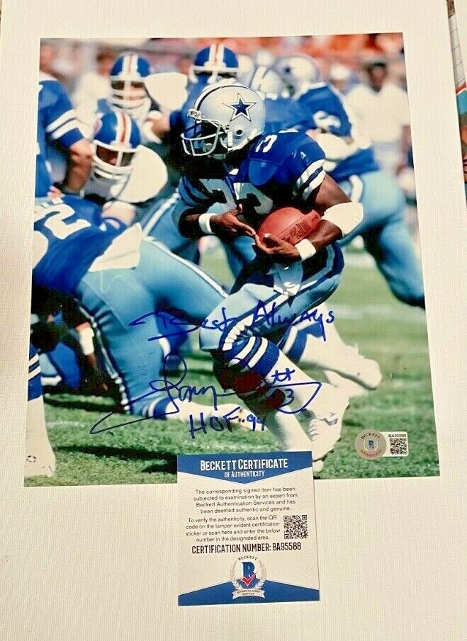 TONY DORSETT SIGNED DALLAS COWBOYS 8X10 Photo Poster painting W/HOF94 BECKETT BAS #6